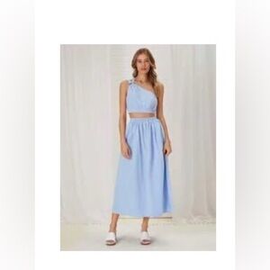 SHEIN O-Ring Detail One Shoulder Crop Top and Skirt Baby Blue Size Small